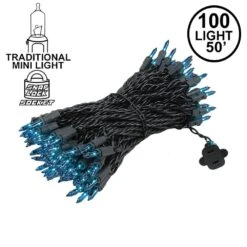 Teal Christmas Mini Lights 100 Light 50 Feet Long On Black Wire