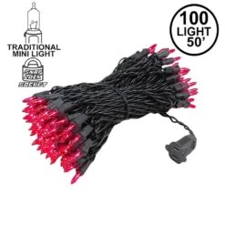 Pink Christmas Mini Lights 100 Light 50 Feet Long On Black Wire