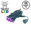 50 LED Pink LED Christmas Lights 11' Long On Green Wire