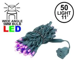 50 LED Pink LED Christmas Lights 11' Long On Green Wire