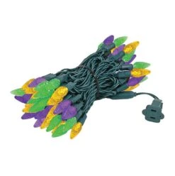 Purple Green And Yellow 70 LED C6 Strawberry Mini Lights Commercial Grade On Green Wire -Christmas Lights Series 0016403 purple green and yellow 70 led c6 strawberry mini lights commercial grade on green wire