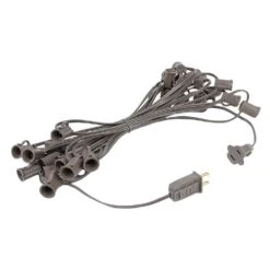 25 Light String Set With Yellow LED C7 Bulbs On Brown Wire -Christmas Lights Series 0018171 25 light string set with yellow led c7 bulbs on brown wire