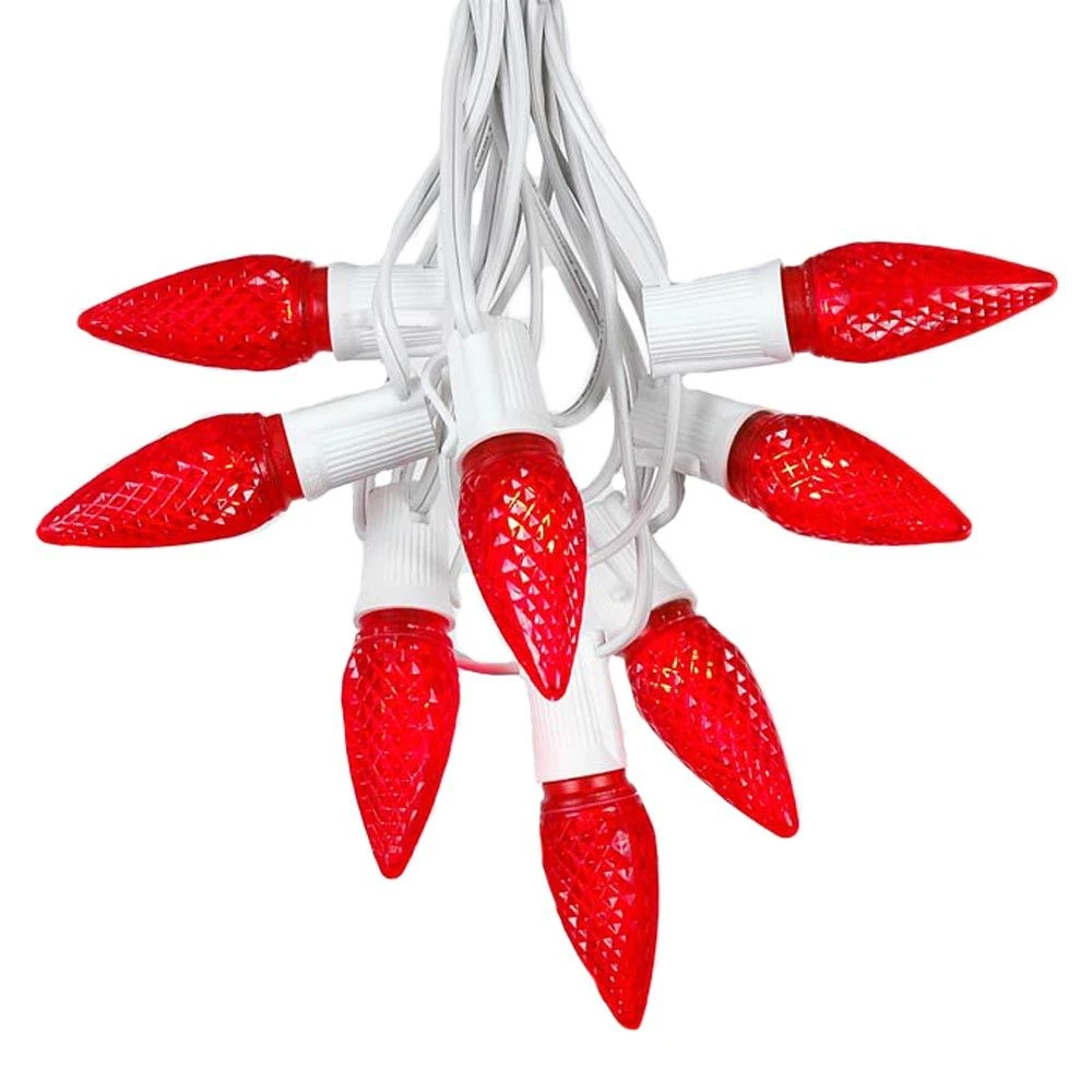 25 Light String Set With Red LED C9 Bulbs On White Wire 2 25 Light String Set With Red LED C9 Bulbs On White Wire - Image 2