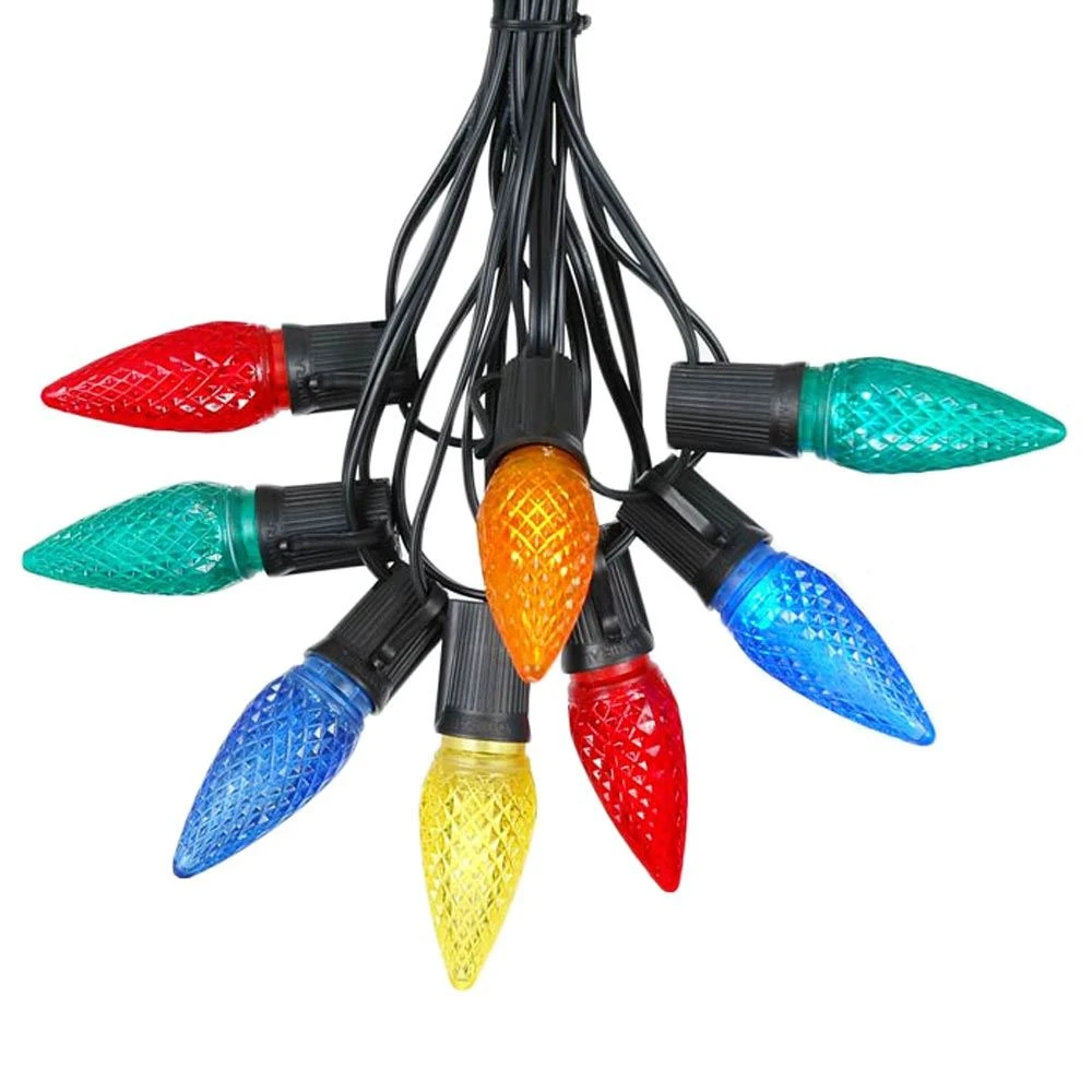 25 Light String Set With Multi Colored LED C9 Bulbs On Black Wire 2 25 Light String Set With Multi Colored LED C9 Bulbs On Black Wire - Image 2