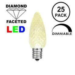 25 Light String Set With Warm White LED C7 Bulbs On White Wire -Christmas Lights Series 0019578 25 light string set with warm white led c7 bulbs on white wire