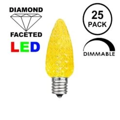 25 Light String Set With Yellow LED C7 Bulbs On Black Wire -Christmas Lights Series 0019595 25 light string set with yellow led c7 bulbs on black wire