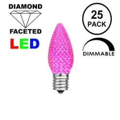 25 Light String Set With Pink LED C7 Bulbs On White Wire -Christmas Lights Series 0019607 25 light string set with pink led c7 bulbs on white wire