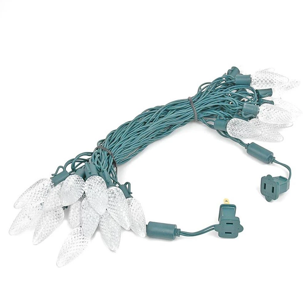 25 Pure White LED C9 Pre-Lamped String Lights Green Wire 3 25 Pure White LED C9 Pre-Lamped String Lights Green Wire - Image 3