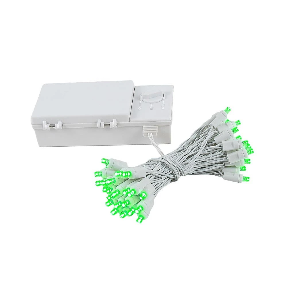 50 LED Battery Operated Lights Green On White Wire 2 50 LED Battery Operated Lights Green On White Wire - Image 2