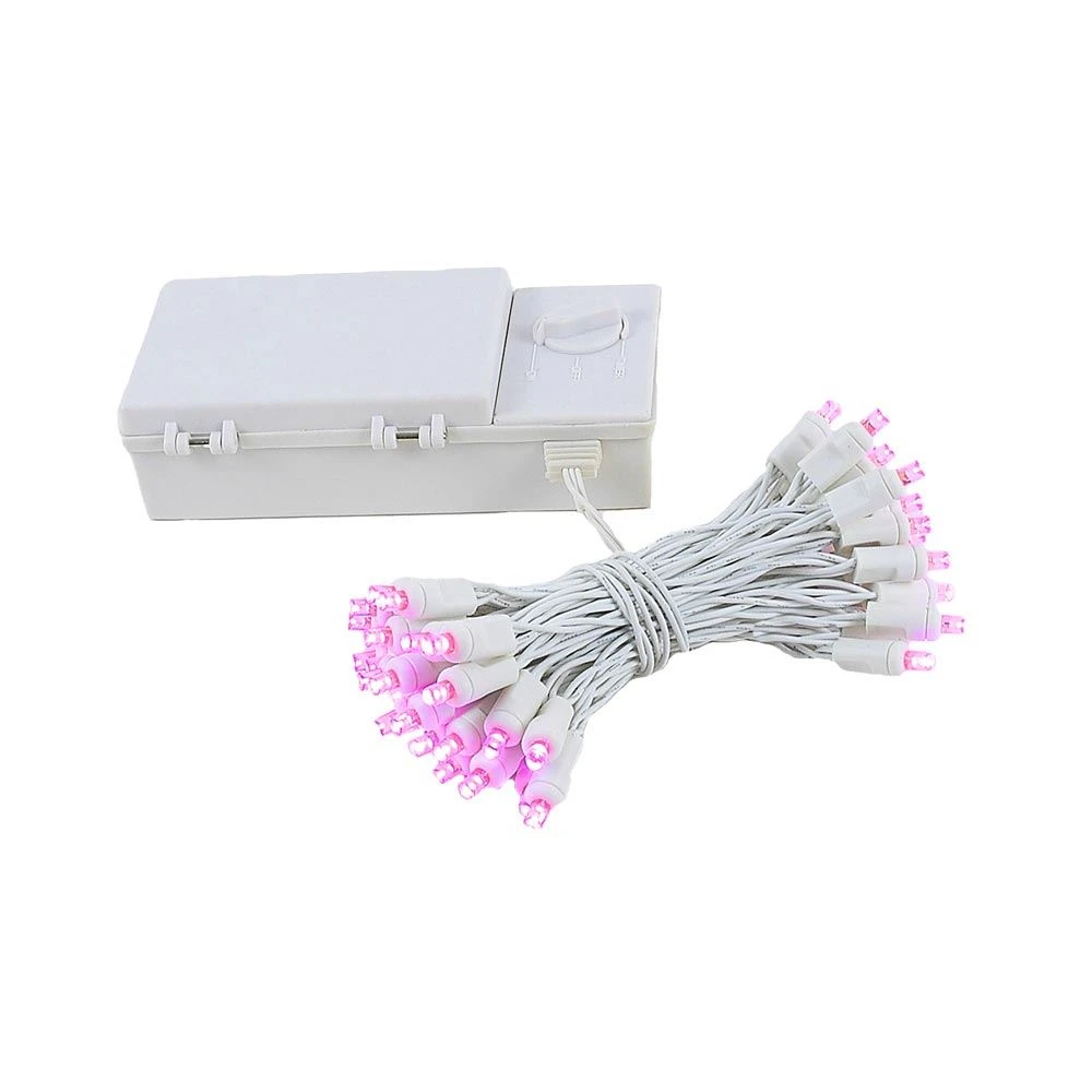 50 LED Battery Operated Lights Pink On White Wire 2 50 LED Battery Operated Lights Pink On White Wire - Image 2