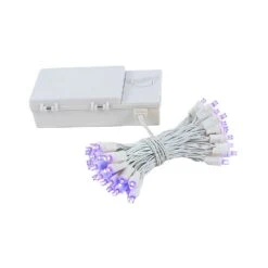 50 LED Battery Operated Lights Purple On White Wire -Christmas Lights Series 0019903 50 led battery operated lights purple on white wire