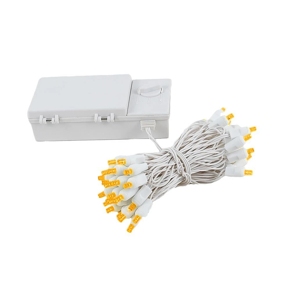 50 LED Battery Operated Lights Amber On White Wire 2 50 LED Battery Operated Lights Amber On White Wire - Image 2
