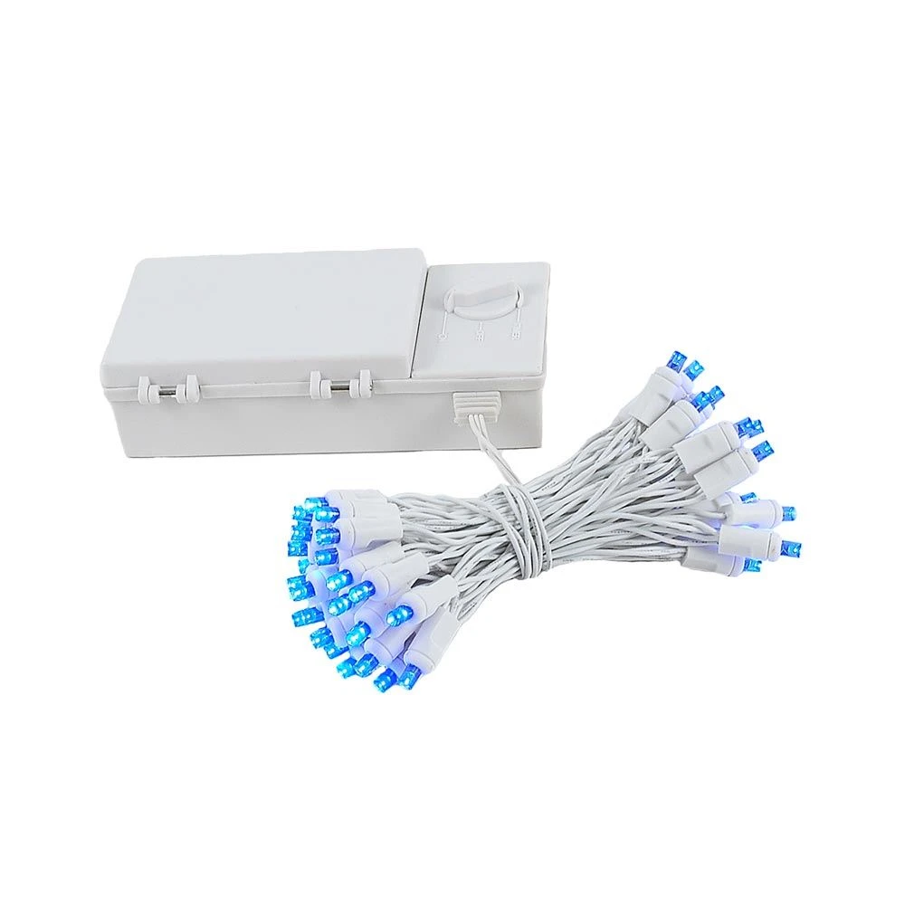 50 LED Battery Operated Lights Blue On White Wire 2 50 LED Battery Operated Lights Blue On White Wire - Image 2