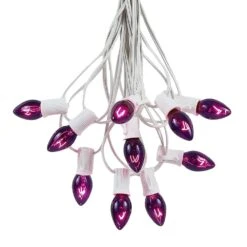 C7 25 Light String Set With Purple Twinkle Bulbs On White Wire -Christmas Lights Series 0020227 c7 25 light string set with purple twinkle bulbs on white wire