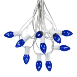 C7 25 Light String Set With Blue Twinkle Bulbs On White Wire -Christmas Lights Series 0020230 c7 25 light string set with blue twinkle bulbs on white wire