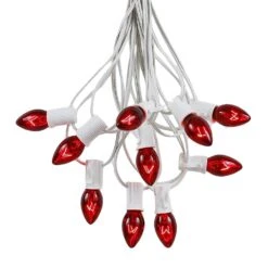 C7 25 Light String Set With Red Twinkle Bulbs On White Wire -Christmas Lights Series 0020233 c7 25 light string set with red twinkle bulbs on white wire