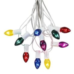 C7 25 Light String Set With Multi-Colored Twinkle Bulbs On White Wire -Christmas Lights Series 0020243 c7 25 light string set with multi colored twinkle bulbs on white wire