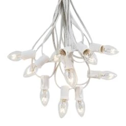 C7 25 Light String Set With Clear Twinkle Bulbs On White Wire -Christmas Lights Series 0020254 c7 25 light string set with clear twinkle bulbs on white wire