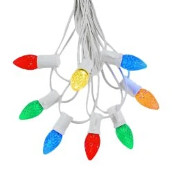 25 Light String Set With Multi LED C7 Bulbs On White Wire -Christmas Lights Series 0020401 25 light string set with multi led c7 bulbs on white wire