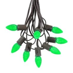 Christmas Lights Series -Christmas Lights Series 0020430 25 light string set with green led c7 bulbs on brown wire