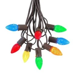 25 Light String Set With Multi Colored LED C7 Bulbs On Brown Wire 15 25 Light String Set With Multi Colored LED C7 Bulbs On Brown Wire -Christmas Lights Series 0020433 25 light string set with multi colored led c7 bulbs on brown wire