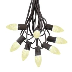 25 Light String Set With Warm White LED C7 Bulbs On Brown Wire -Christmas Lights Series 0020435 25 light string set with warm white led c7 bulbs on brown wire