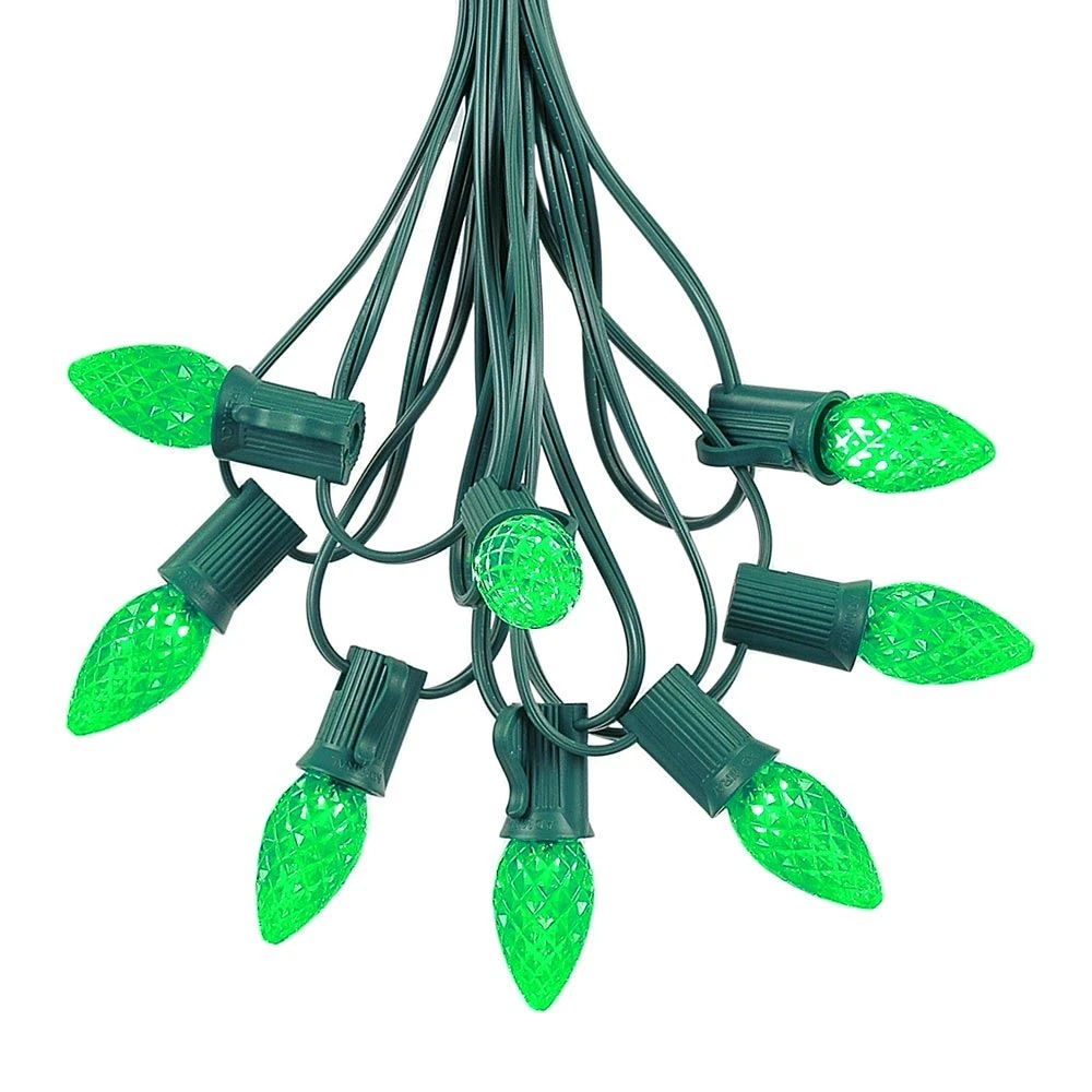 25 Light String Set With Green LED C7 Bulbs On Green Wire 2 25 Light String Set With Green LED C7 Bulbs On Green Wire - Image 2