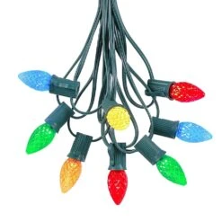 25 Light String Set With Multi LED C7 Bulbs On Green Wire -Christmas Lights Series 0020498 25 light string set with multi led c7 bulbs on green wire