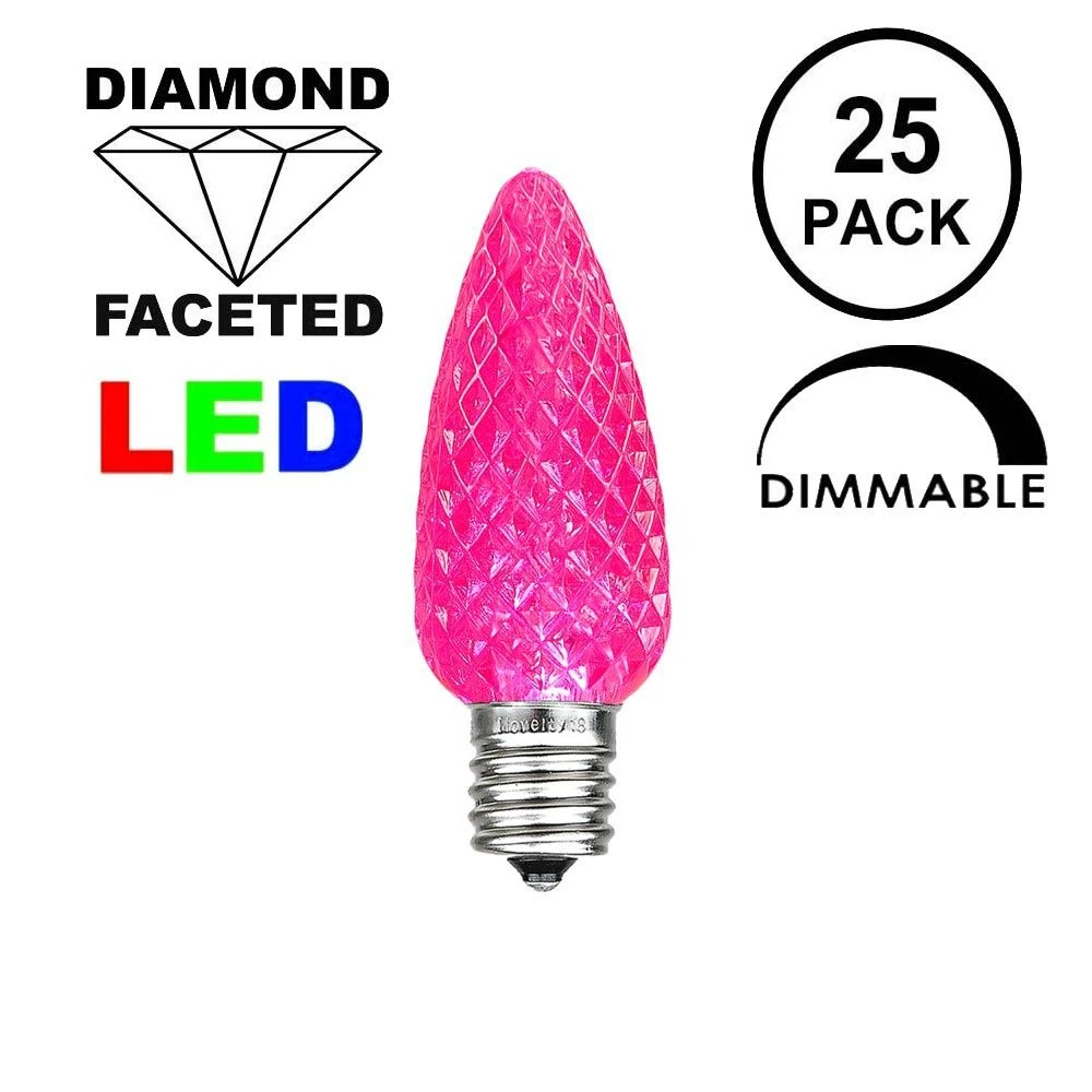 25 Light String Set With Pink LED C7 Bulbs On Green Wire 3 25 Light String Set With Pink LED C7 Bulbs On Green Wire - Image 3