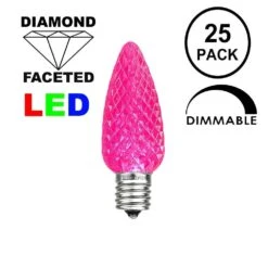 25 Light String Set With Pink LED C7 Bulbs On Brown Wire -Christmas Lights Series 0020506 25 light string set with pink led c7 bulbs on brown wire