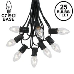 C7 25 Light String Set With Clear Twinkle Bulbs On Black Wire