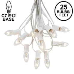 C7 25 Light String Set With Clear Twinkle Bulbs On White Wire