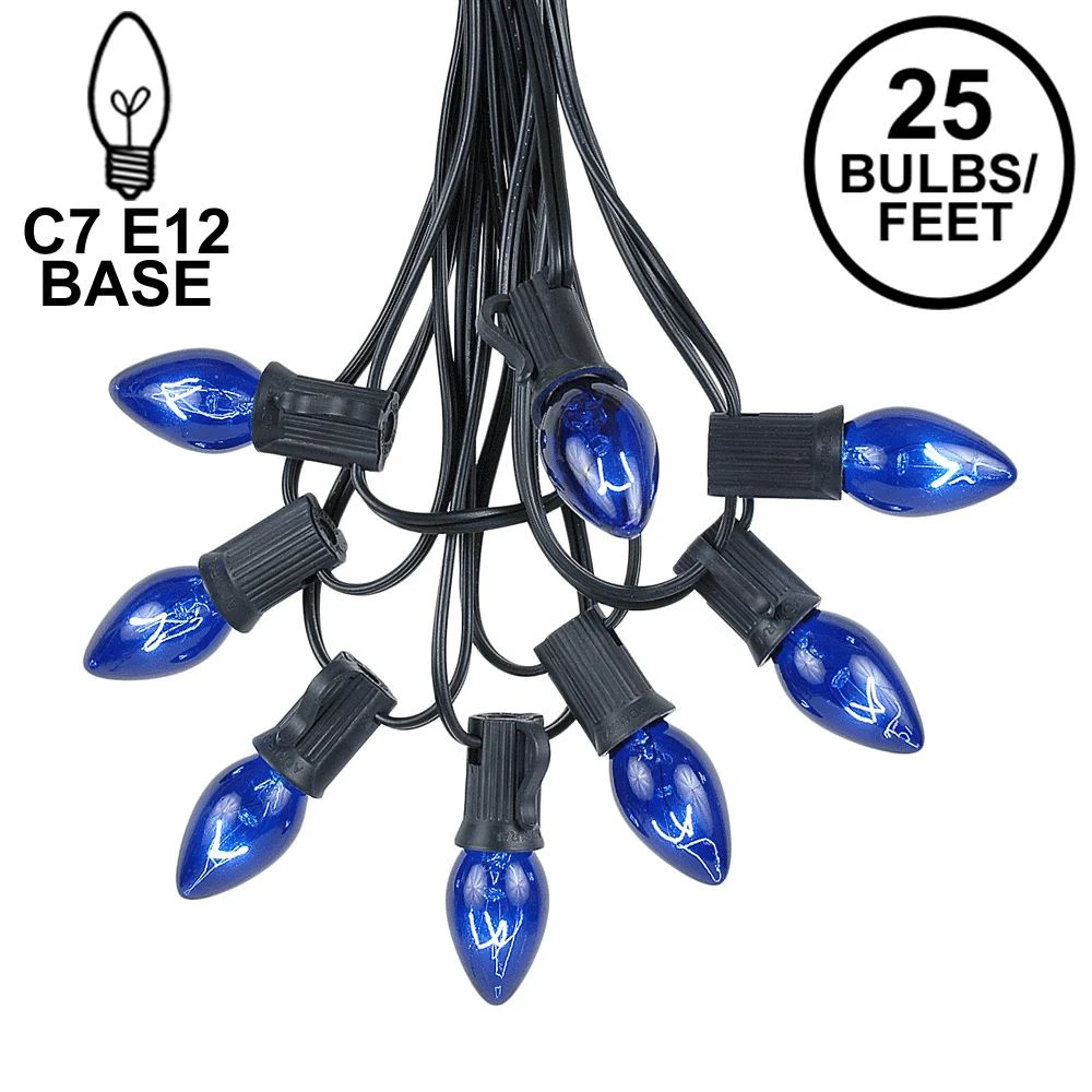 C7 25 Light String Set With Blue Twinkle Bulbs On Black Wire 1 C7 25 Light String Set With Blue Twinkle Bulbs On Black Wire