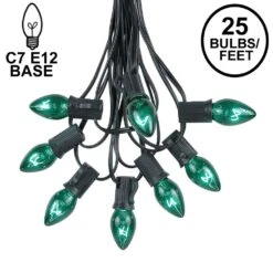 C7 25 Light String Set With Green Twinkle Bulbs On Black Wire