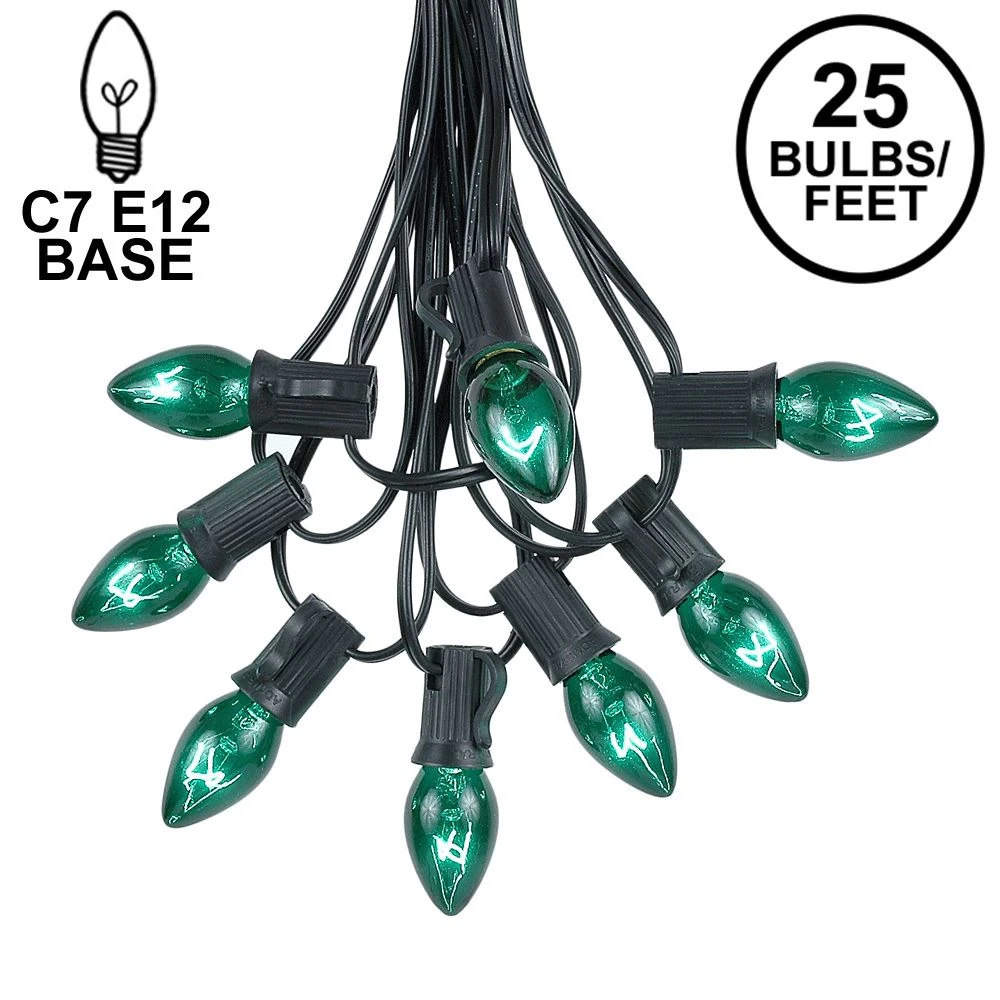 C7 25 Light String Set With Green Twinkle Bulbs On Black Wire 1 C7 25 Light String Set With Green Twinkle Bulbs On Black Wire