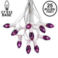 C7 25 Light String Set With Purple Twinkle Bulbs On White Wire