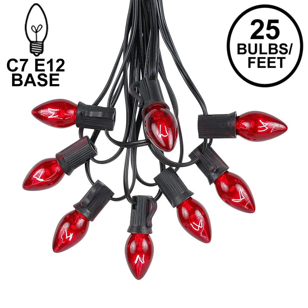 C7 25 Light String Set With Red Twinkle Bulbs On Black Wire 1 C7 25 Light String Set With Red Twinkle Bulbs On Black Wire
