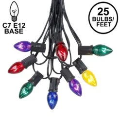 C7 25 Light String Set With Multi-Colored Twinkle Bulbs On Black Wire