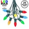 25 Light String Set With Multi LED C7 Bulbs On Green Wire