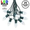 25 Light String Set With Pure White LED C7 Bulbs On Green Wire