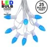 25 Light String Set With Blue LED C7 Bulbs On White Wire