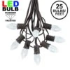 25 Light String Set With Pure White LED C7 Bulbs On Brown Wire
