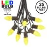 25 Light String Set With Yellow LED C7 Bulbs On Brown Wire