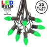 25 Light String Set With Green LED C7 Bulbs On Brown Wire