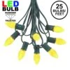 25 Light String Set With Yellow/Gold LED C7 Bulbs On Green Wire