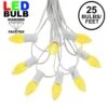 25 Light String Set With Yellow/Gold LED C7 Bulbs On White Wire