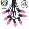 25 Light String Set With Pink LED C7 Bulbs On Black Wire