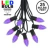 25 Light String Set With Purple LED C7 Bulbs On Black Wire