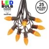 25 Light String Set With Amber/Orange LED C7 Bulbs On Brown Wire
