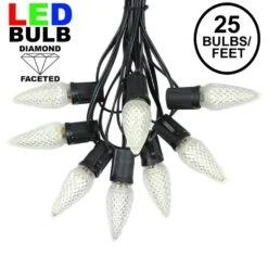 25 Light String Set With Warm White LED C9 Bulbs On Black Wire